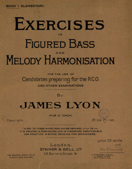 Exercises in figured bass and melody harmonisation